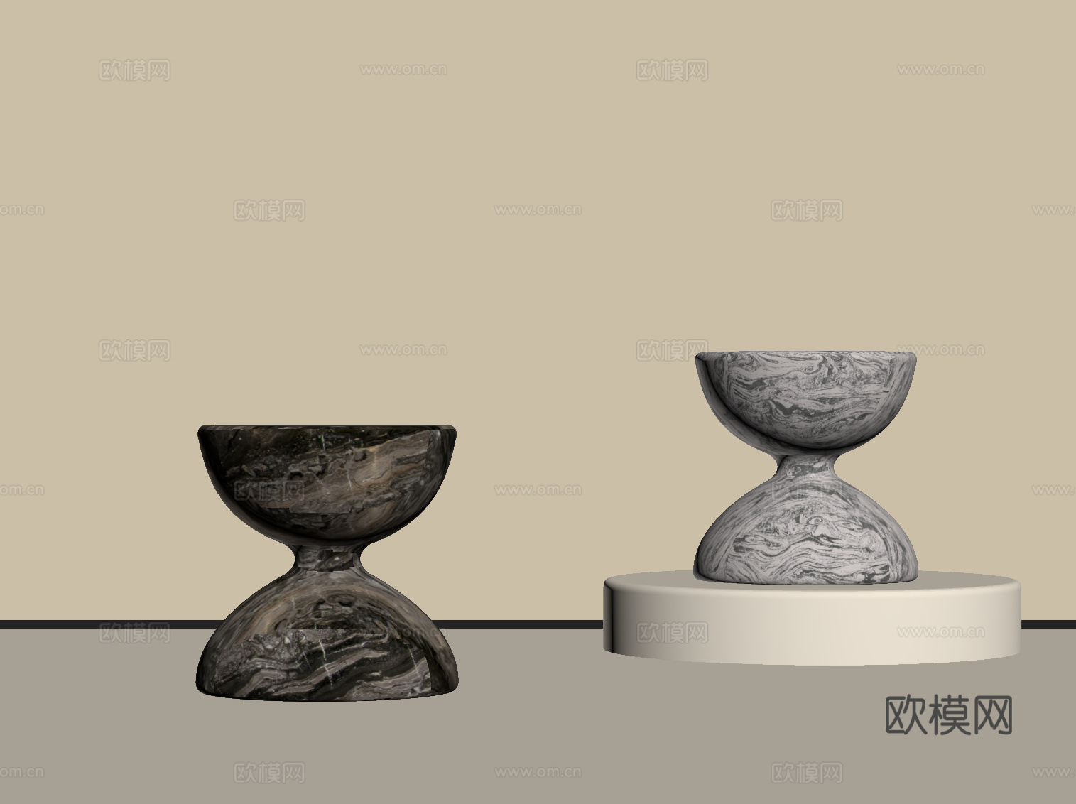 现代意式凳子 大理石圆凳su模型