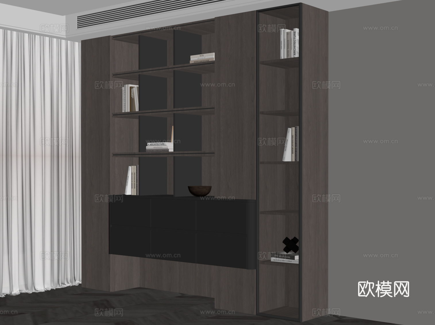 现代意式书柜 置物柜 装饰柜su模型