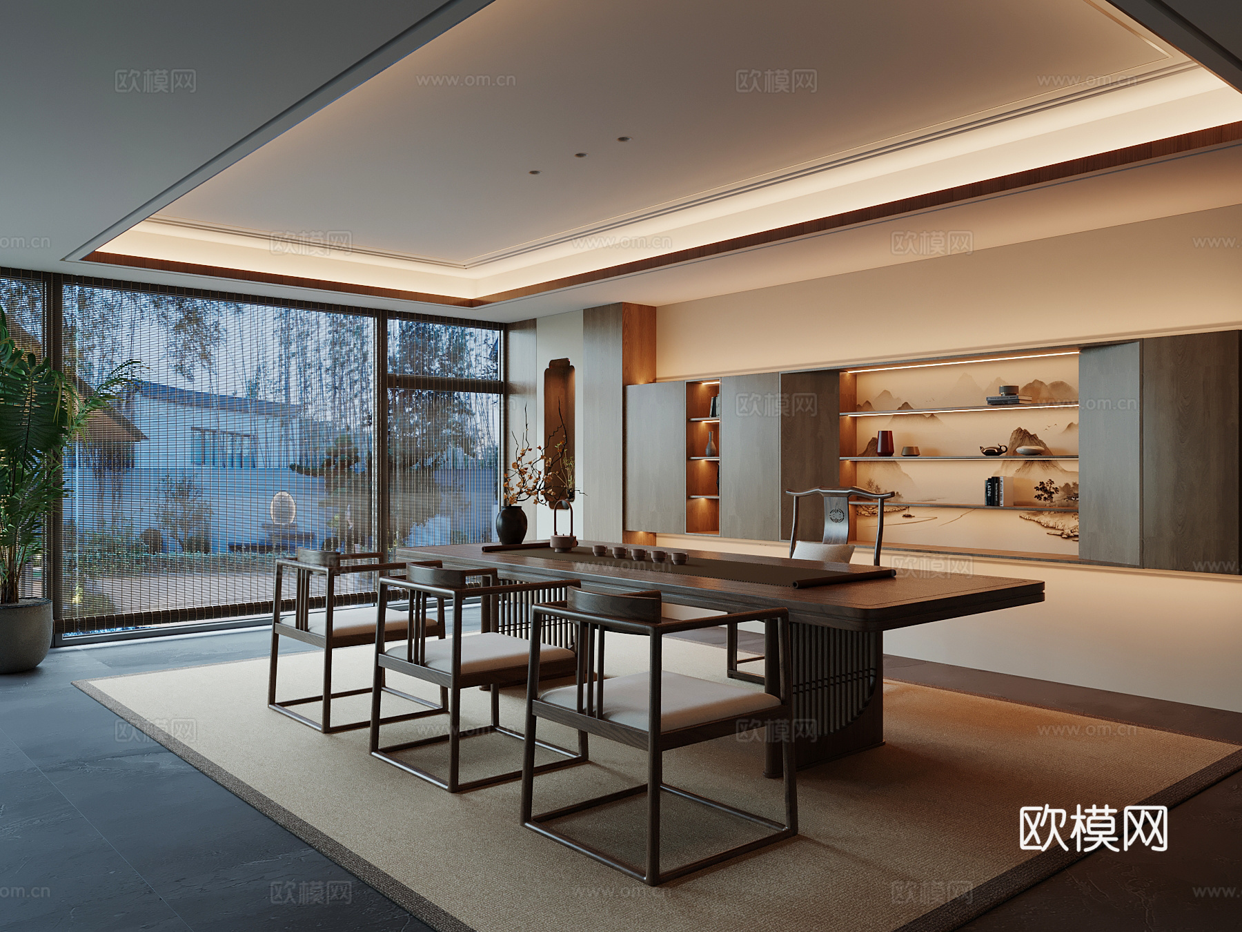 新中式茶室 茶桌椅 茶叶柜su模型