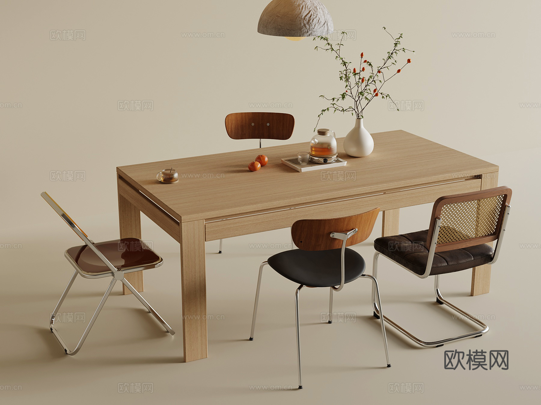 现代餐桌椅su模型下载（渲染图1）