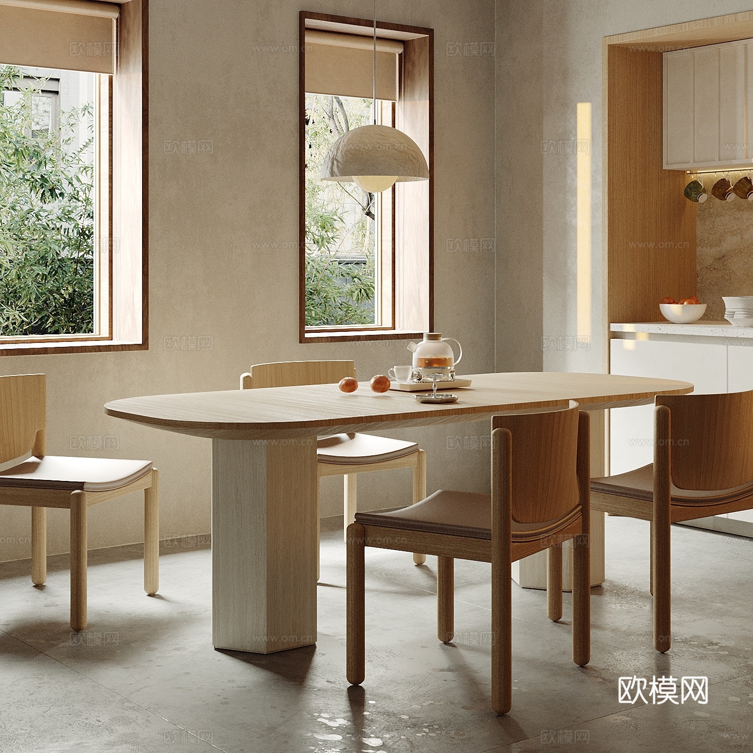 侘寂风餐桌椅su模型