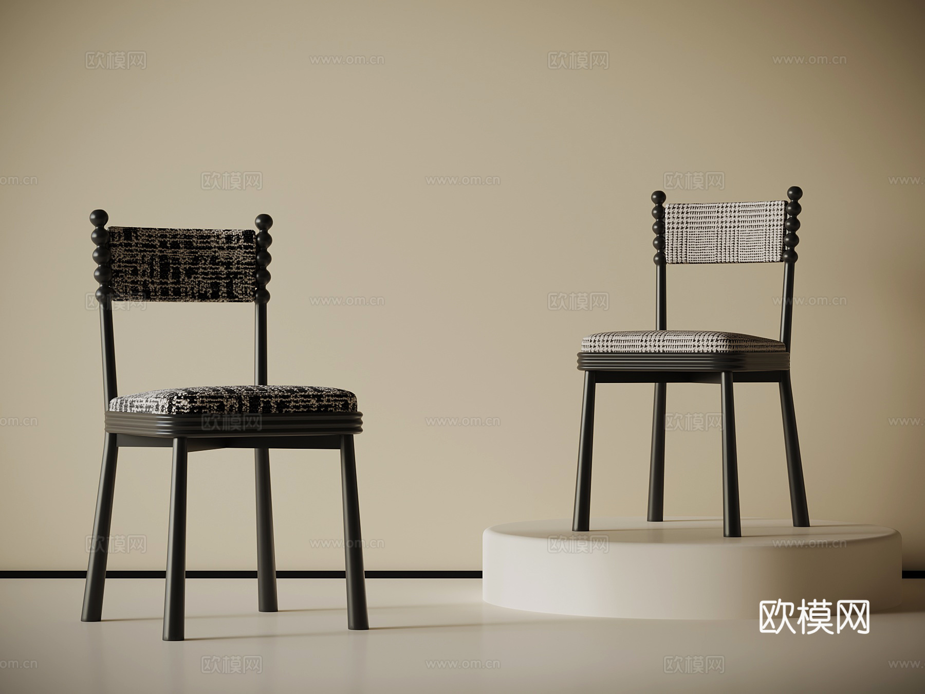 现代中古风餐椅 休闲椅su模型