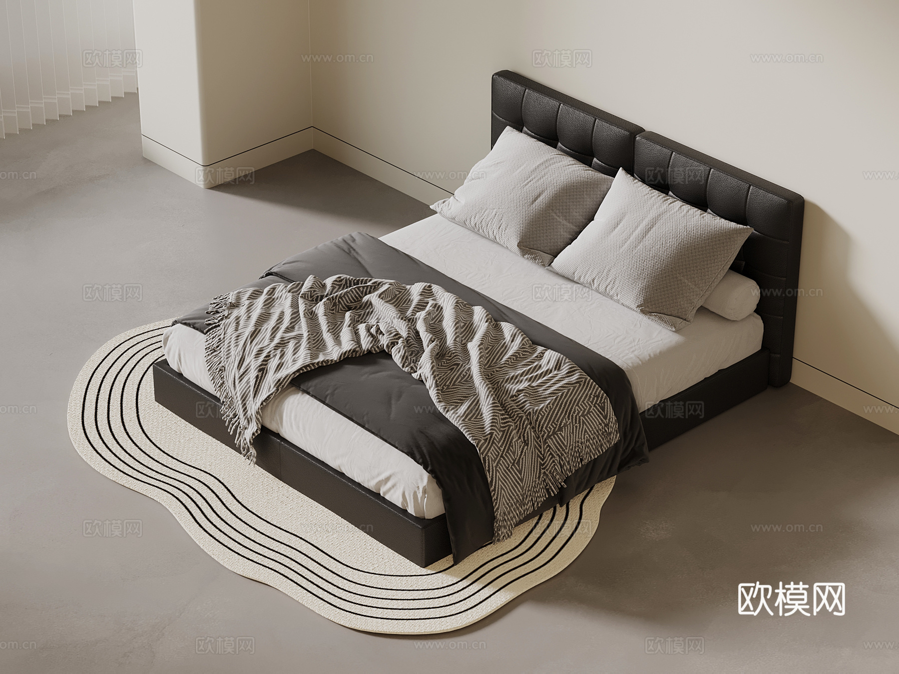 现代双人床su模型
