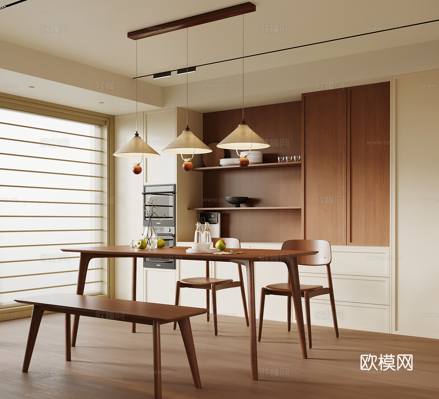中古餐厅 餐边柜 餐桌椅 吊灯su模型