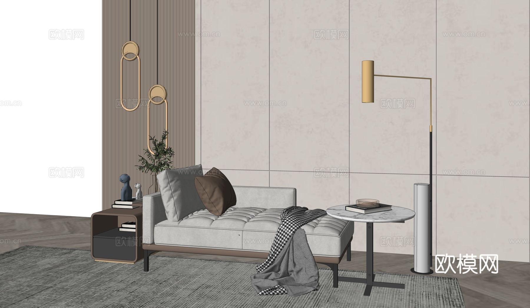 现代贵妃椅边几组合su模型