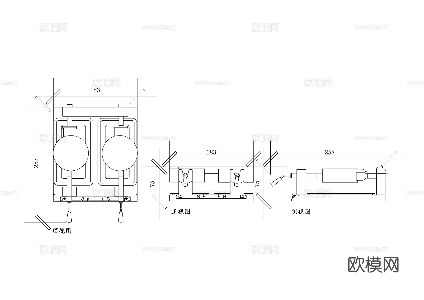 双头华夫饼机 双盘华夫饼炉 双面华夫饼机 双槽华夫饼机cad施工图