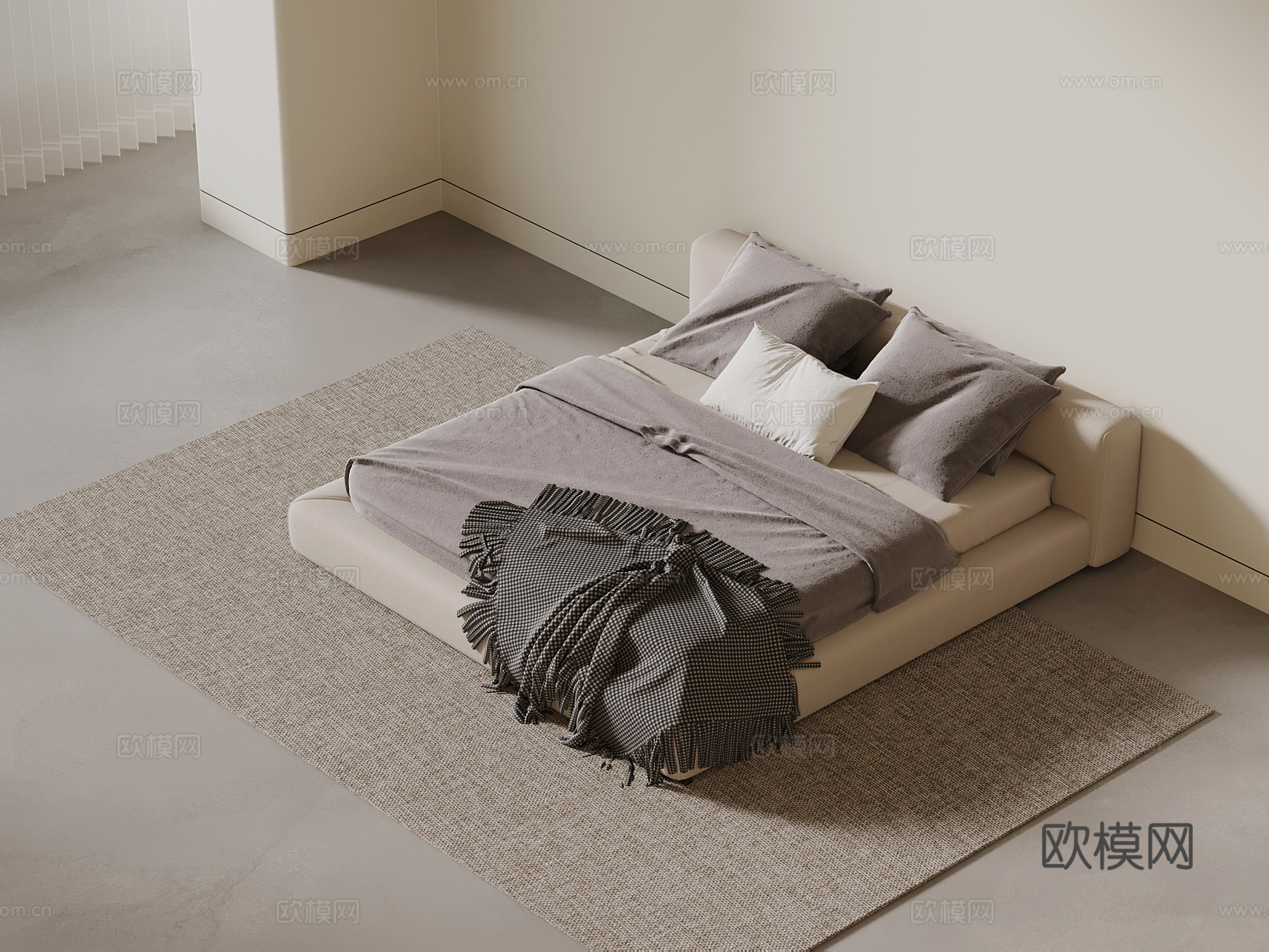 现代双人床su模型