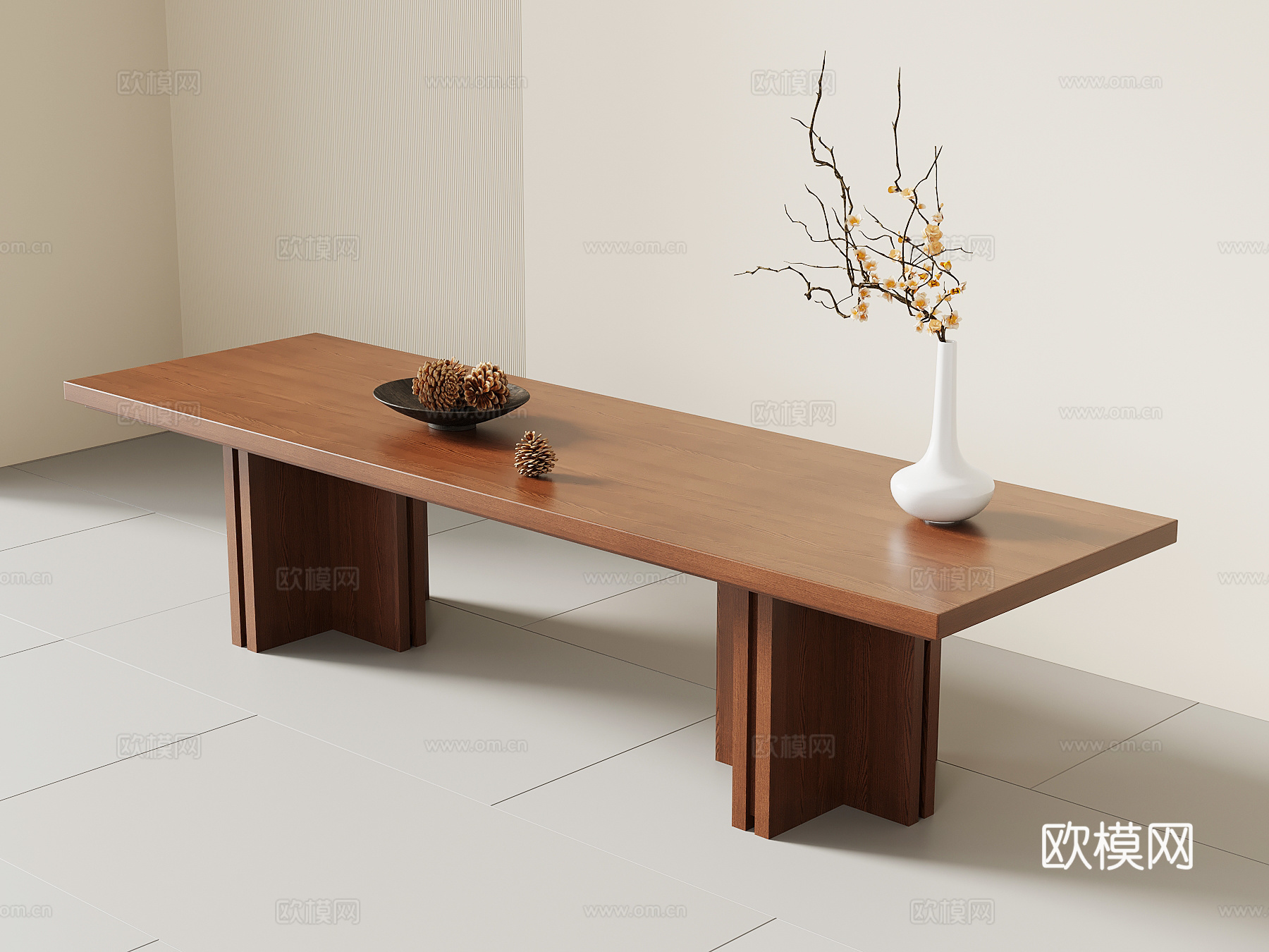 现代中古长凳 换鞋凳 凳子 木凳3d模型下载