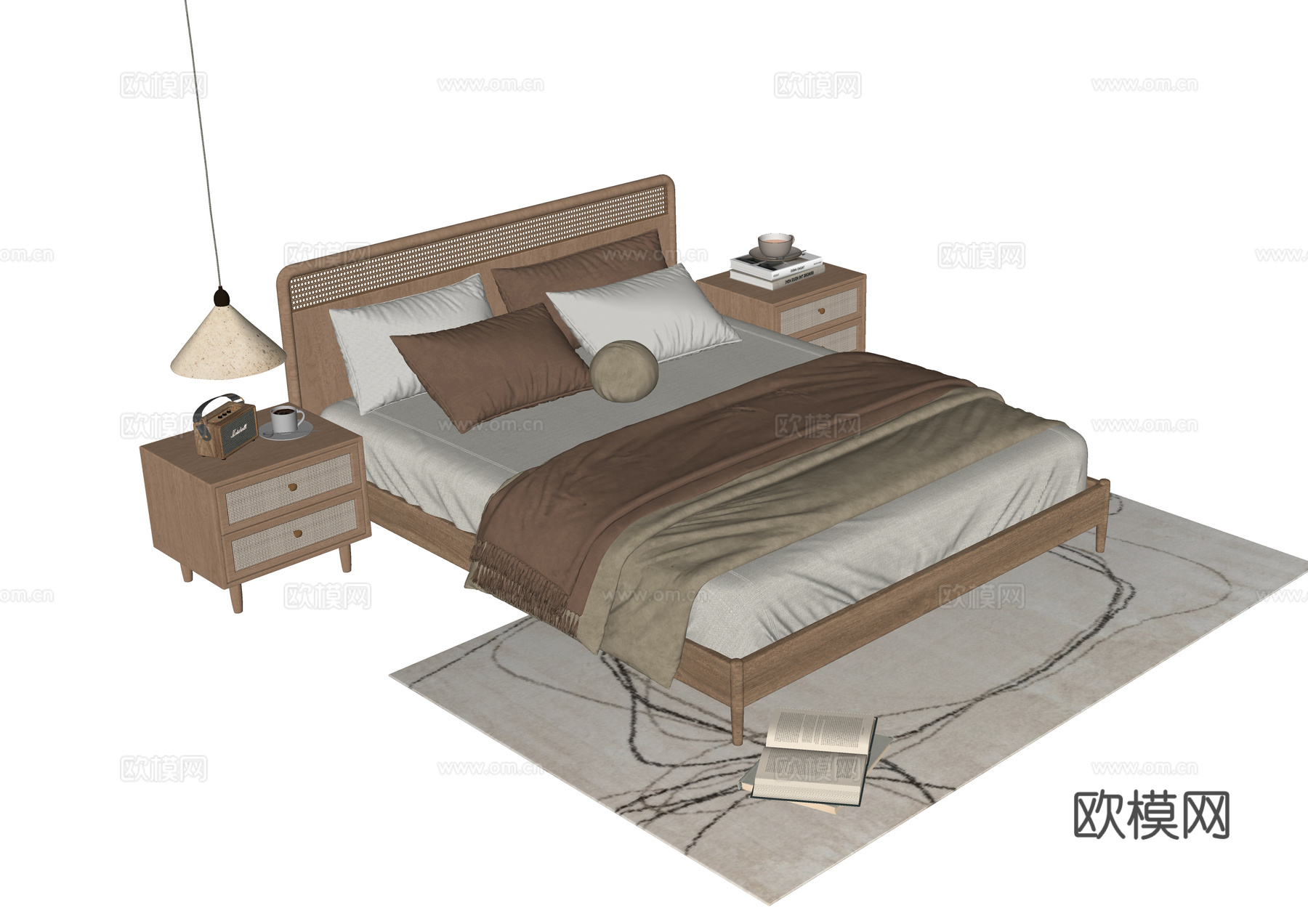 现代双人床 床头柜su模型