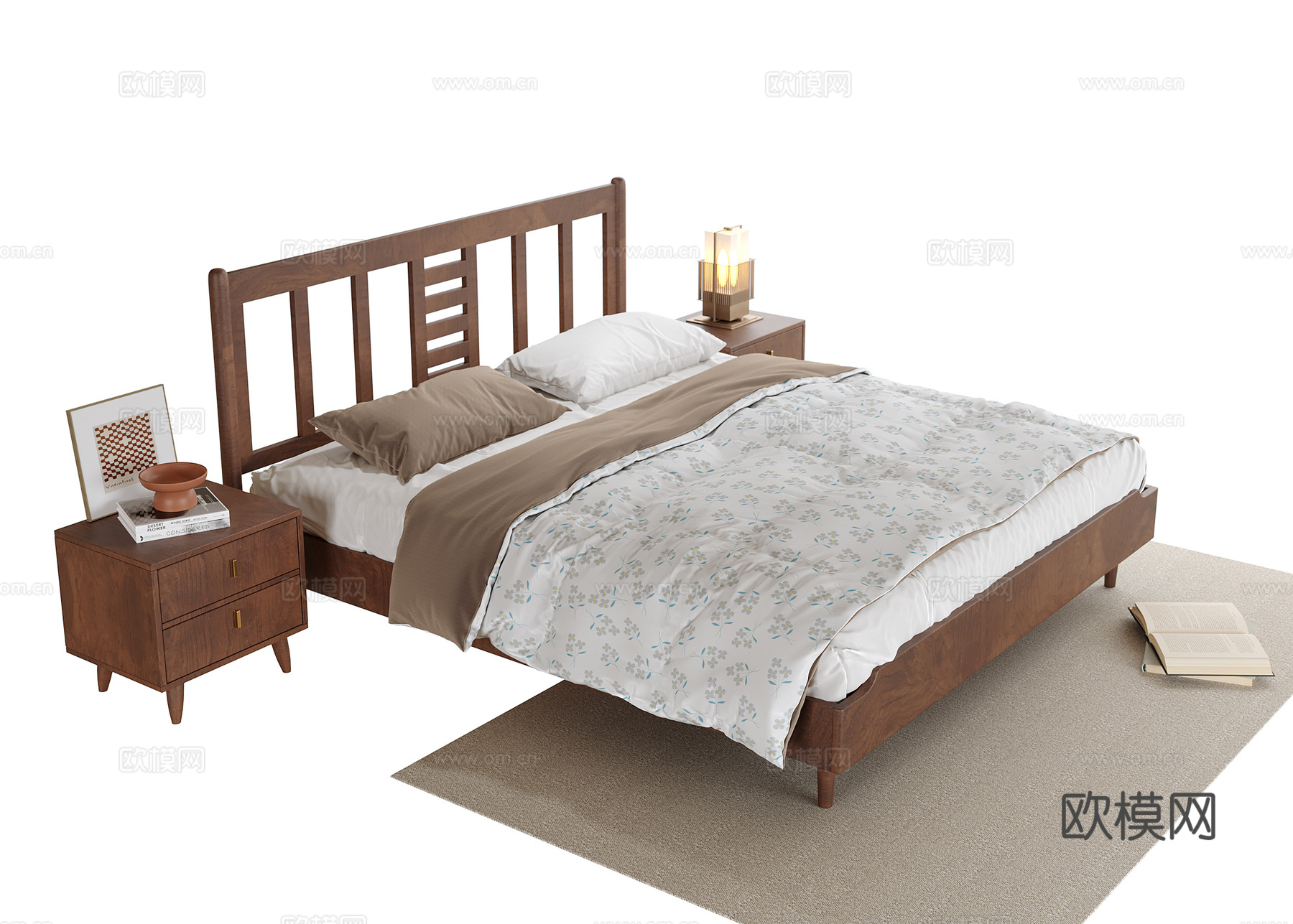 日式双人床su模型