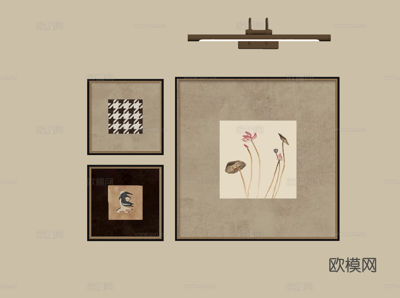 中古风挂画 客厅抽象装饰画su模型