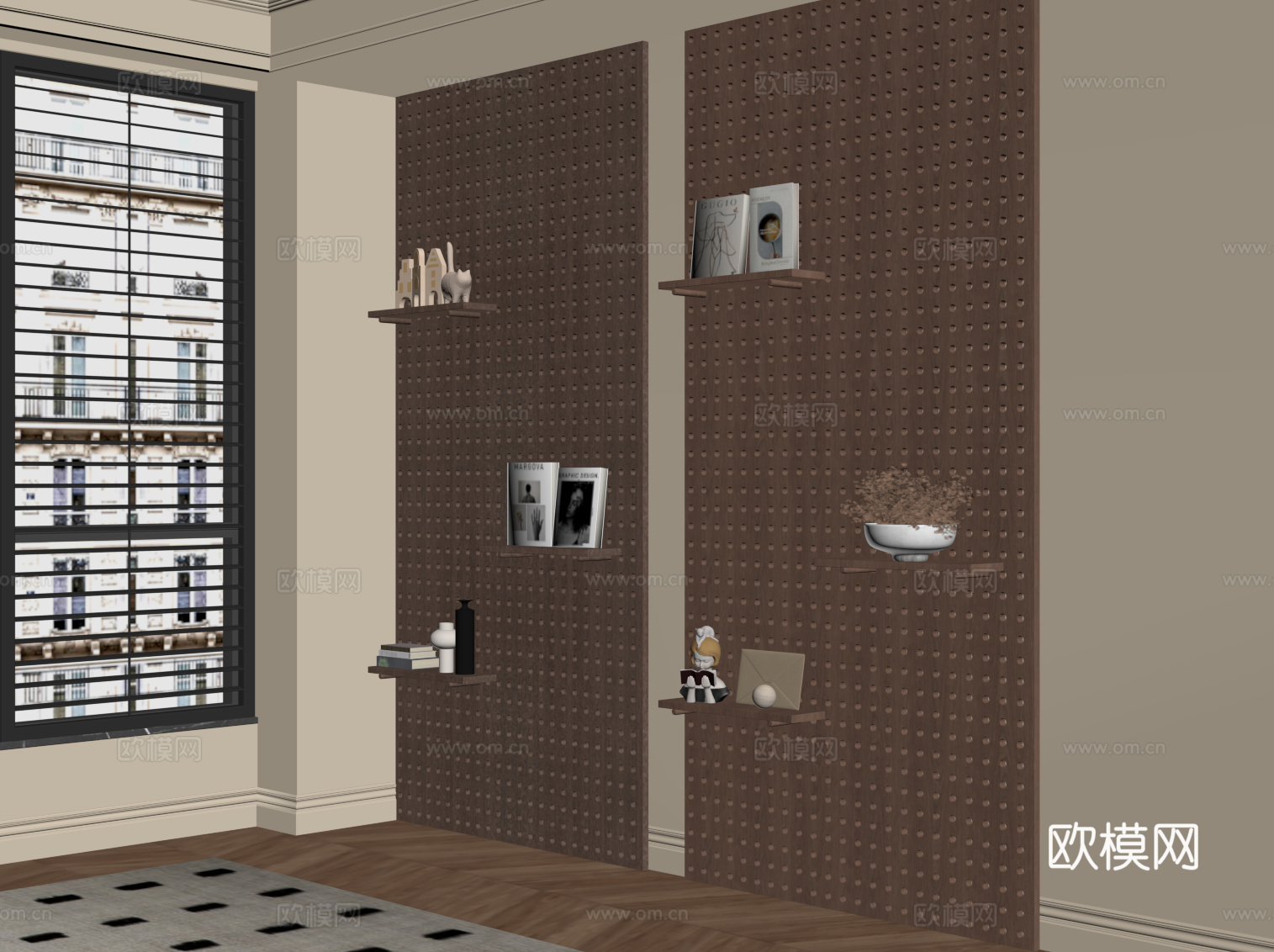 现代中古风洞洞板 置物架su模型