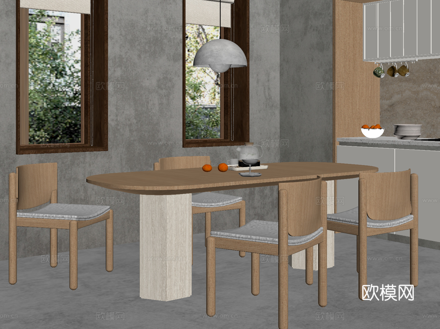 侘寂风餐桌椅su模型