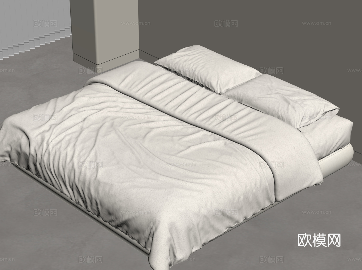 现代双人床 床品su模型