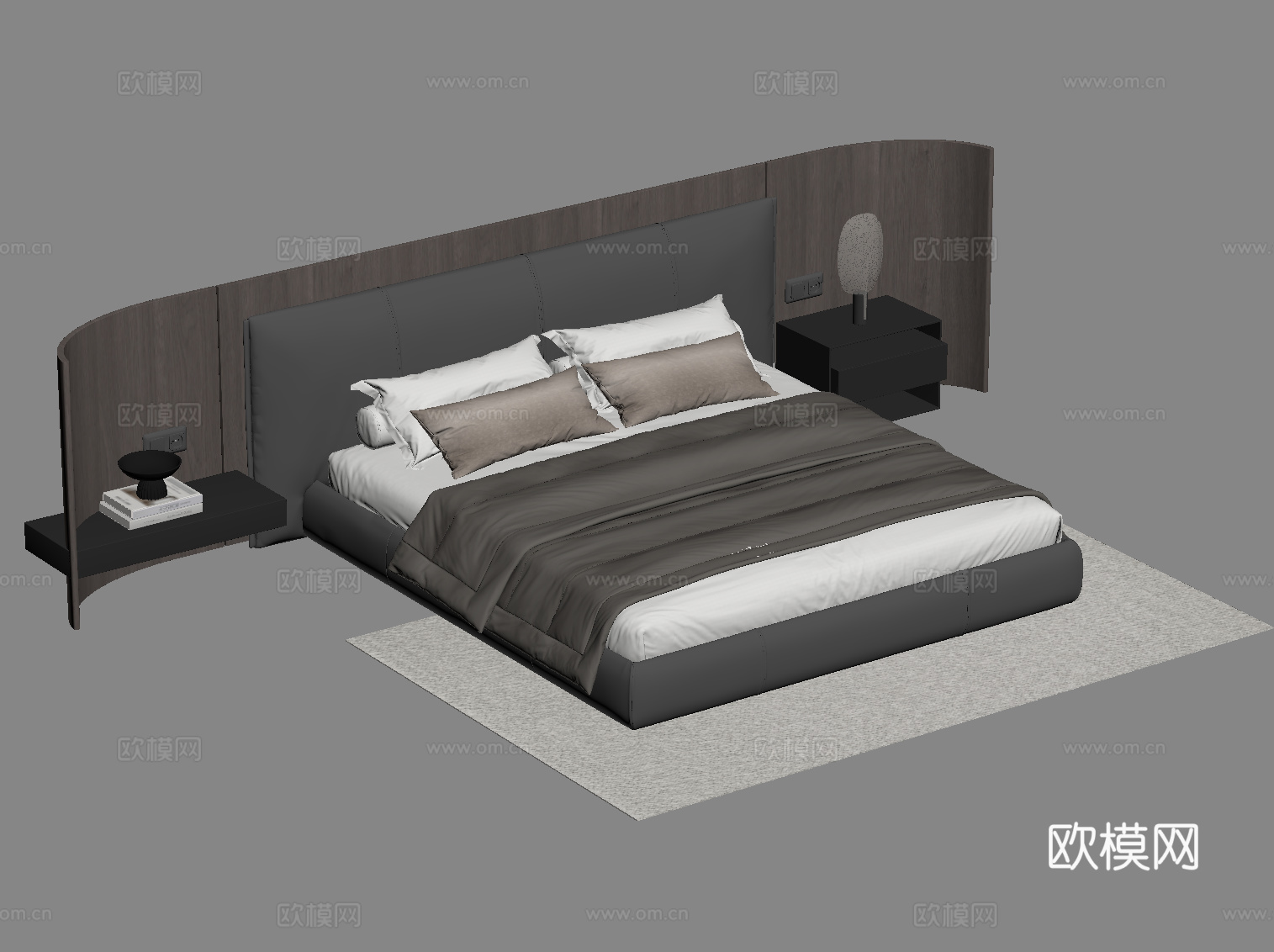 现代意式双人床su模型