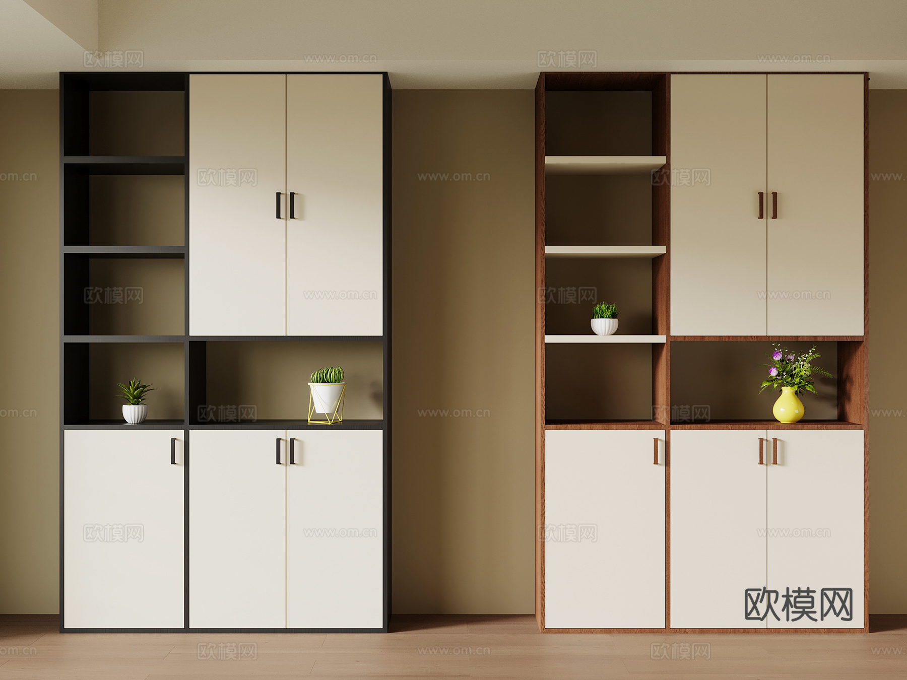 现代中古书柜 书架 置物柜su模型