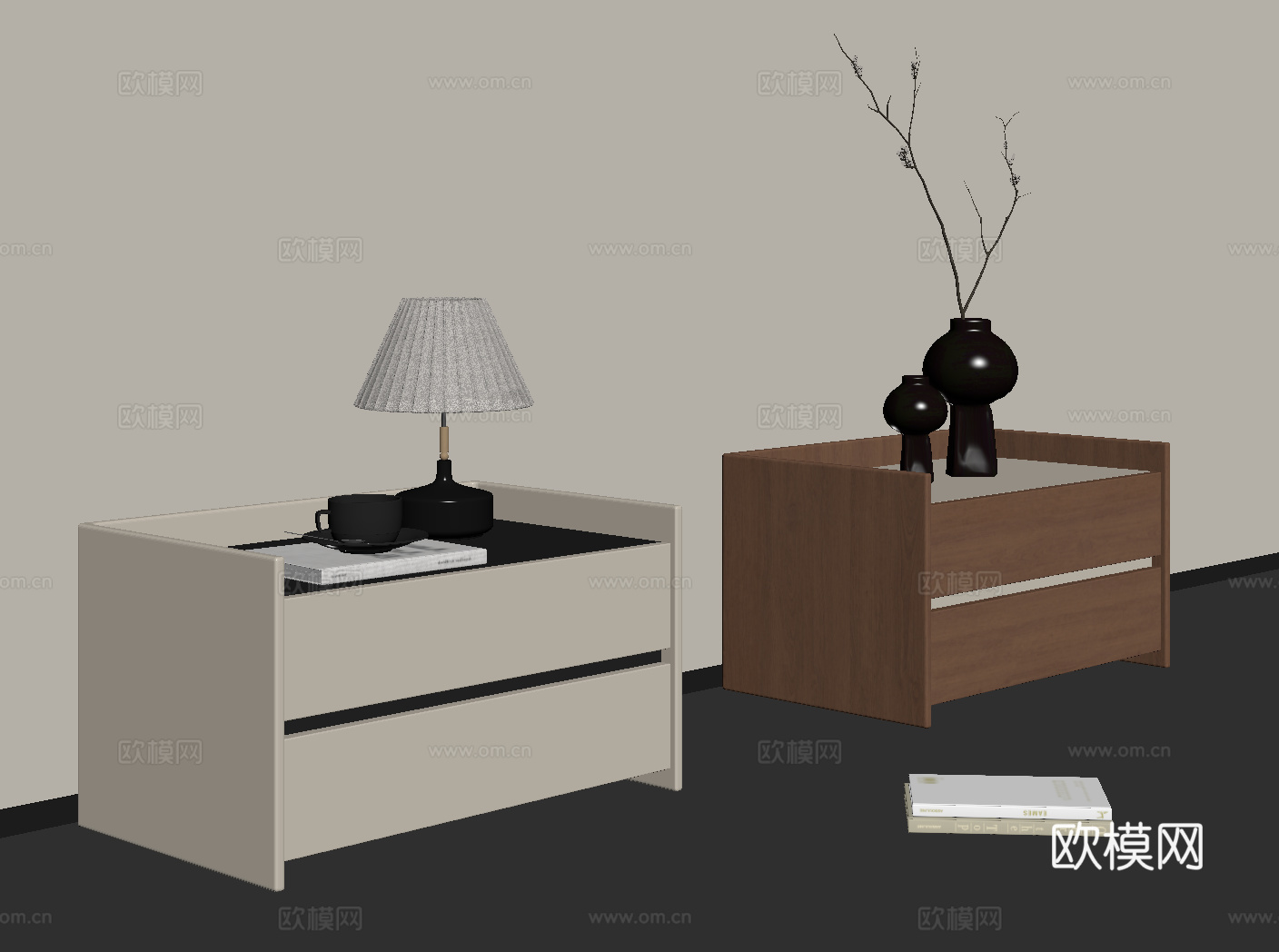 现代中古床头柜su模型