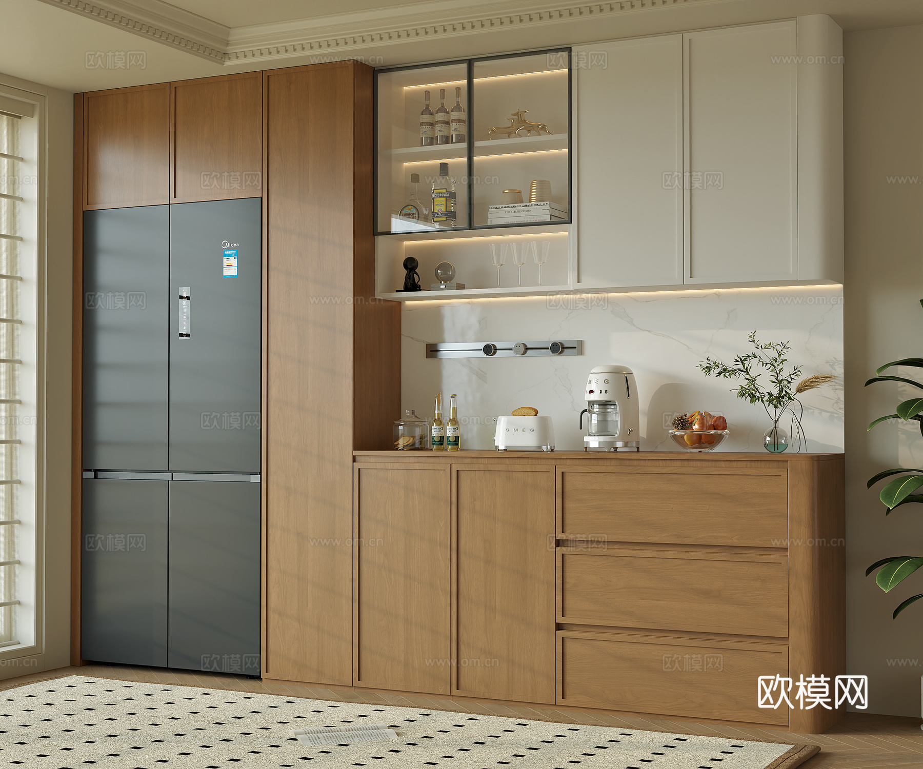 奶油中古酒柜3d模型下载