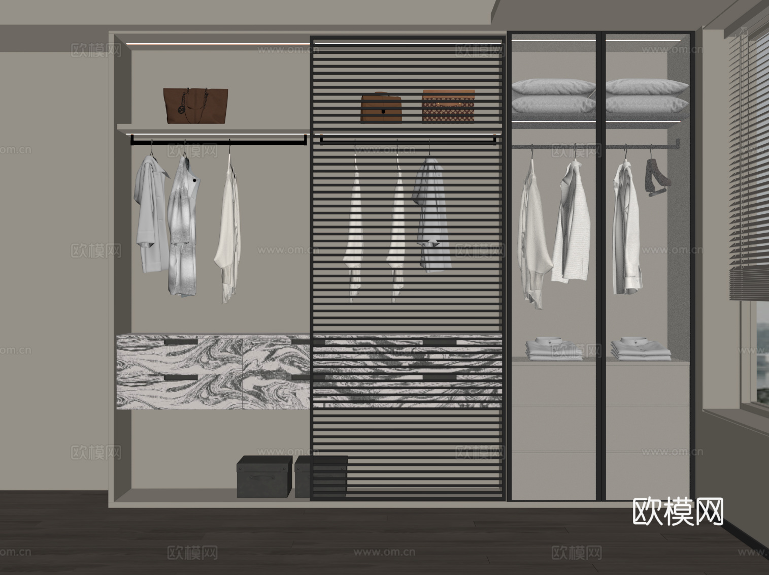 现代衣柜 开放式衣柜su模型