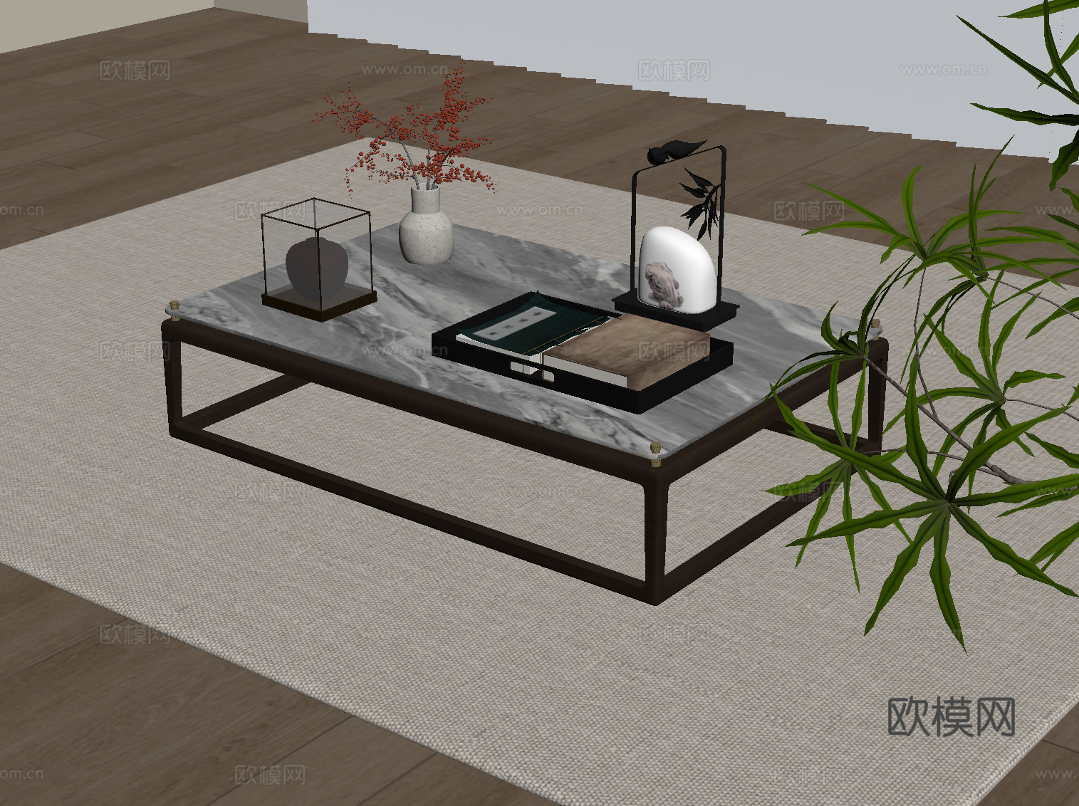 新中式茶几 方形茶几su模型