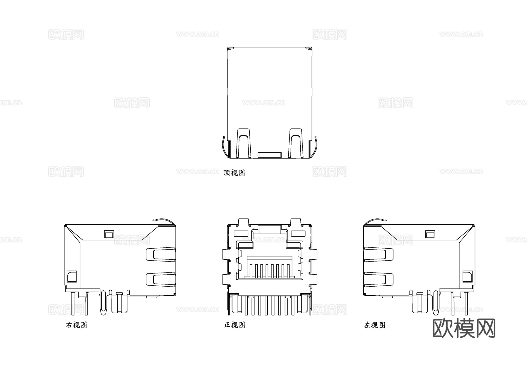 网线水晶头 网络水晶头 RJ45水晶头 以太网接头 网线接头cad施工图