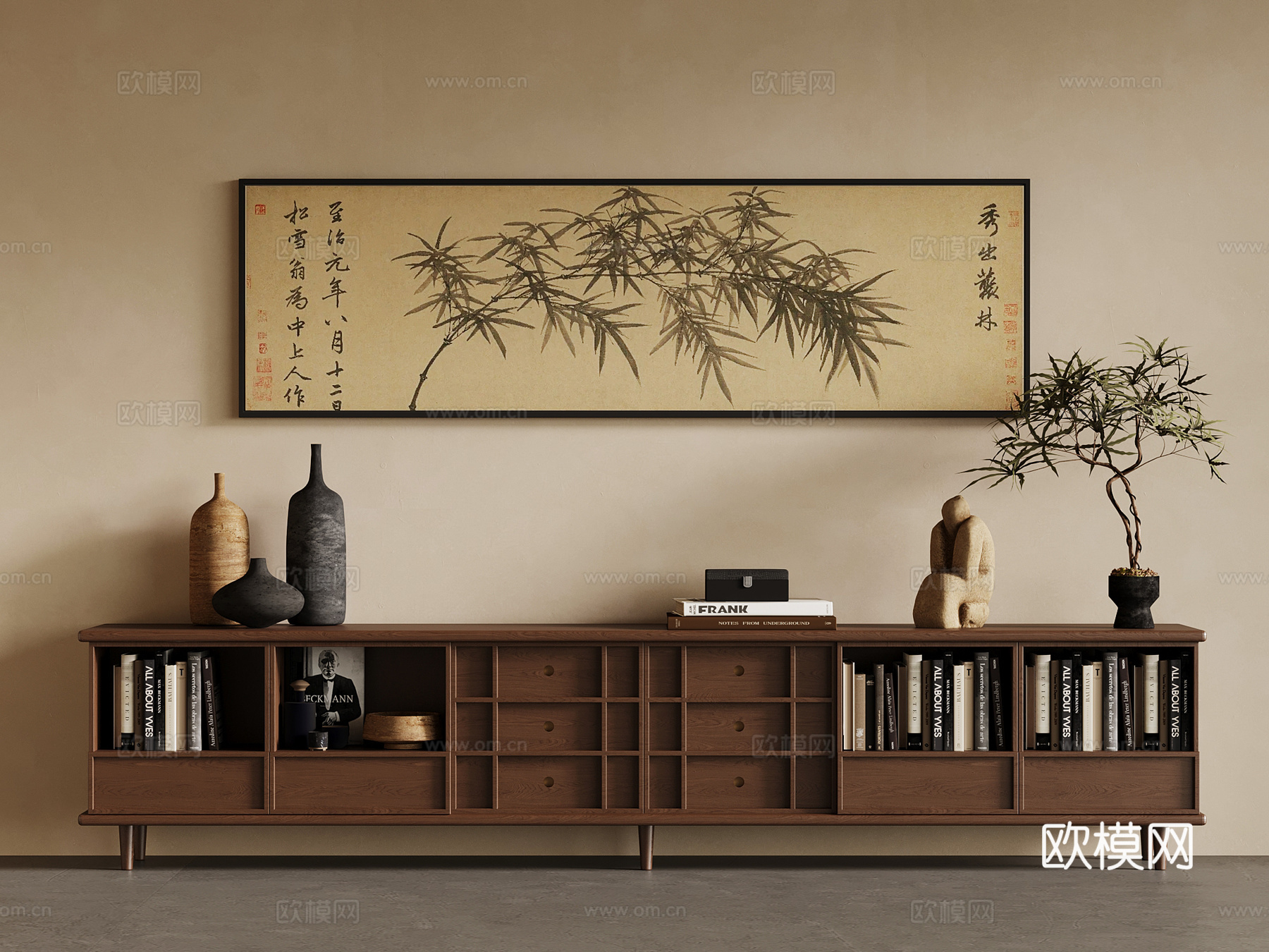 新中式电视柜 矮柜 边柜su模型