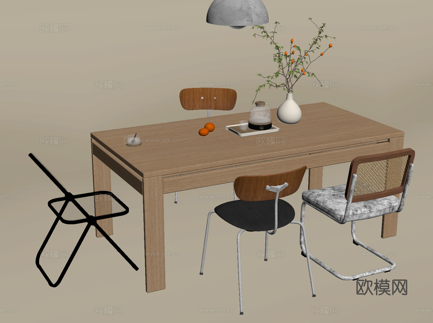 现代餐桌椅su模型下载（渲染图2）