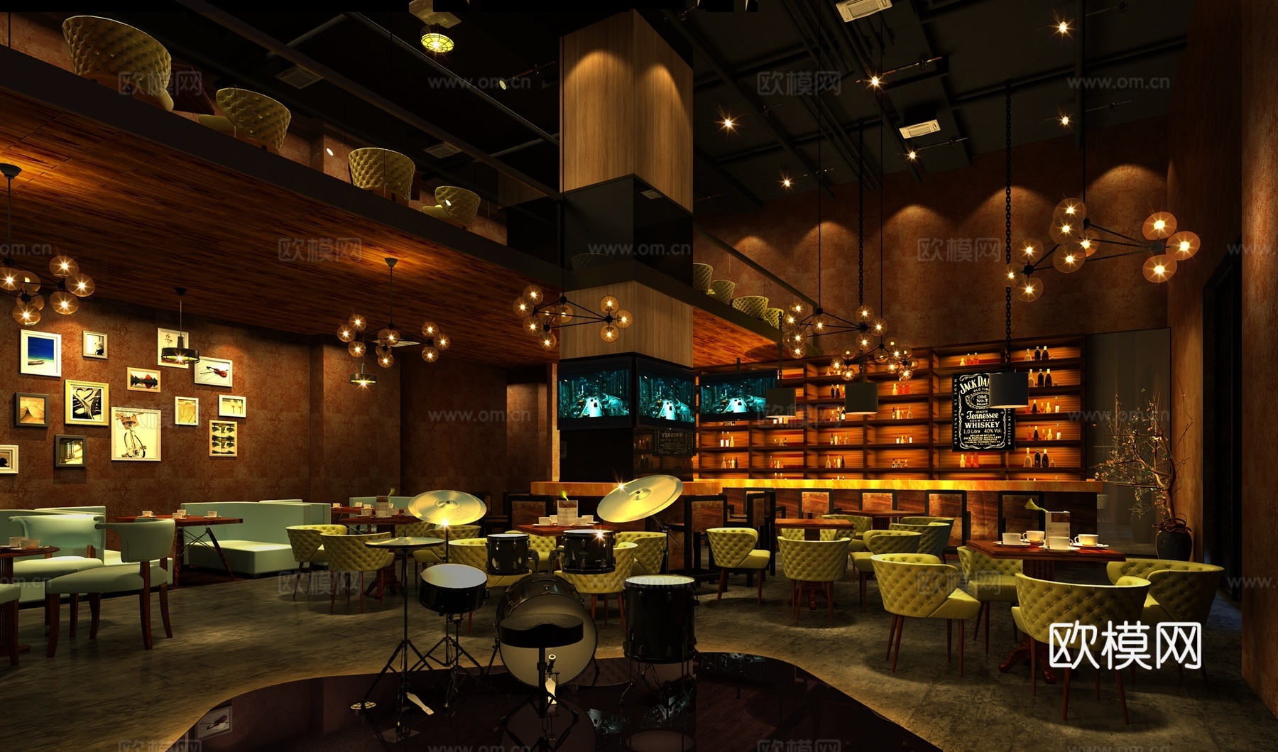 新古典 北欧 欧式 奢华酒吧 吧台 卡座 装饰画 音乐吧3d模型下载