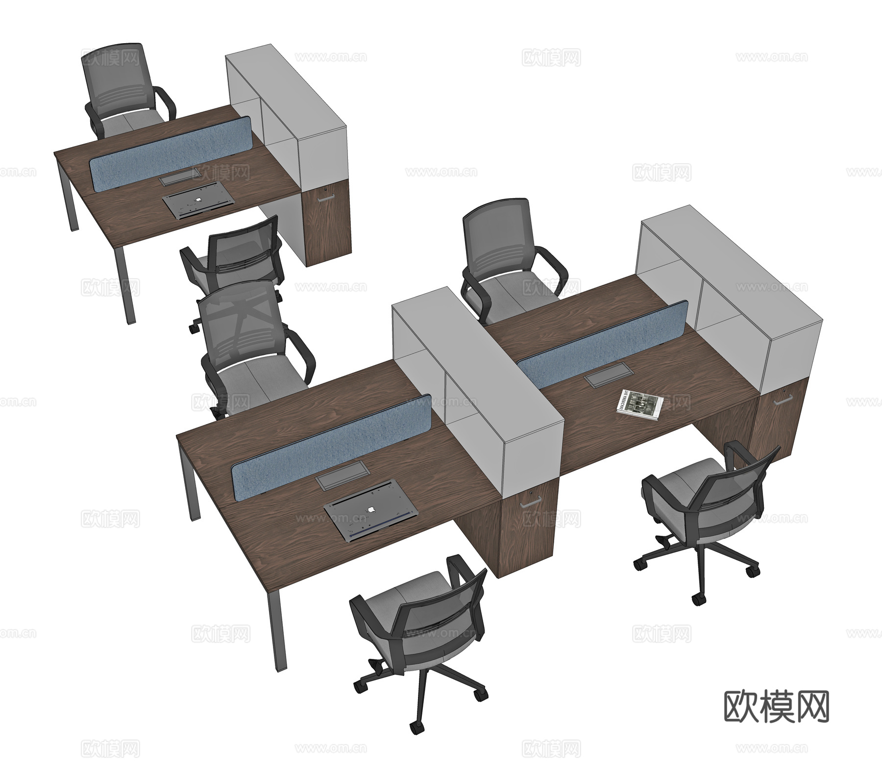 现代办公桌椅组合 办公桌 工位 员工位 桌屏 桌上屏 职员桌su模型