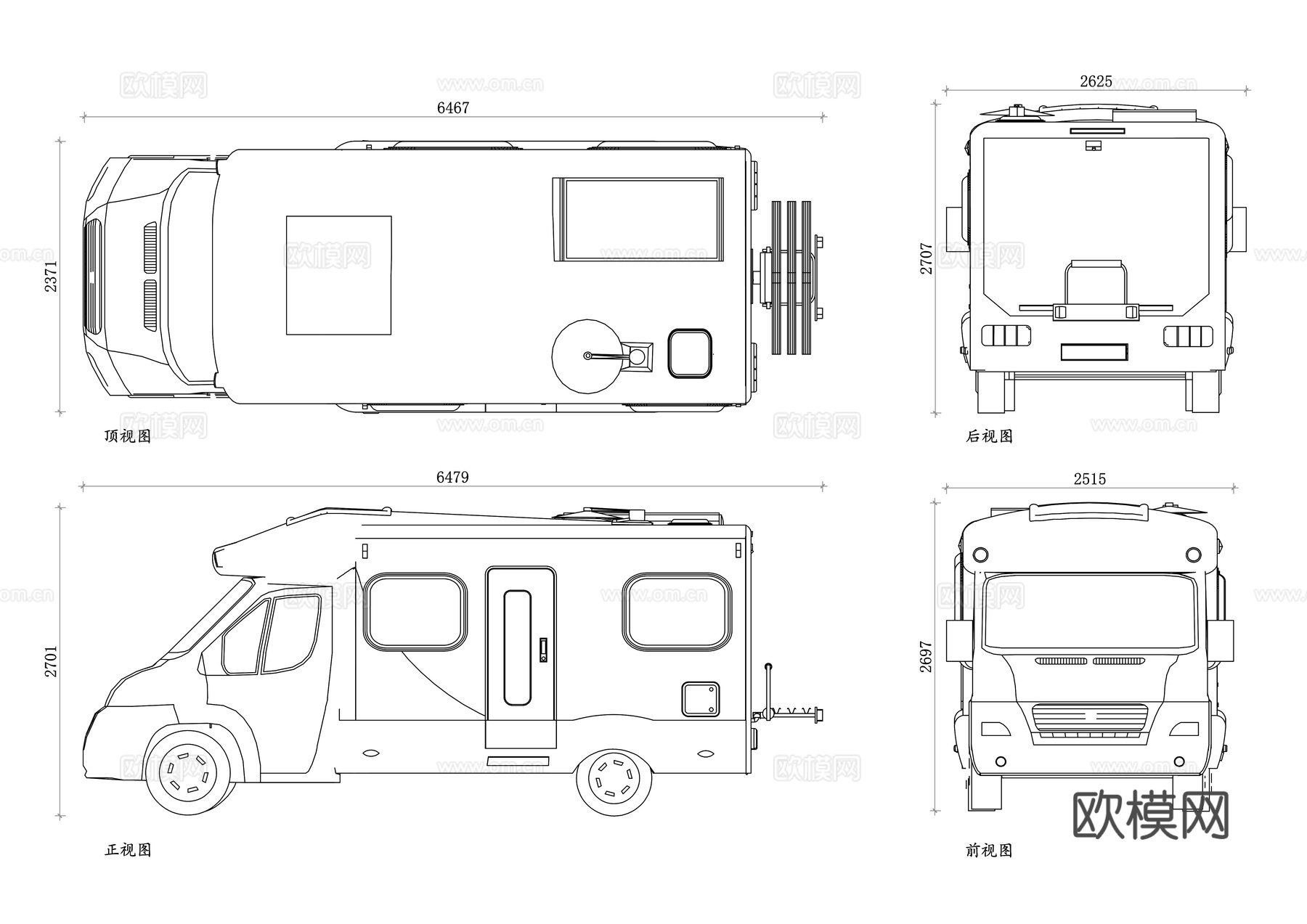 露营车 房车 旅居车 自行式露营车 拖挂式房车 移动住宅车cad施工图