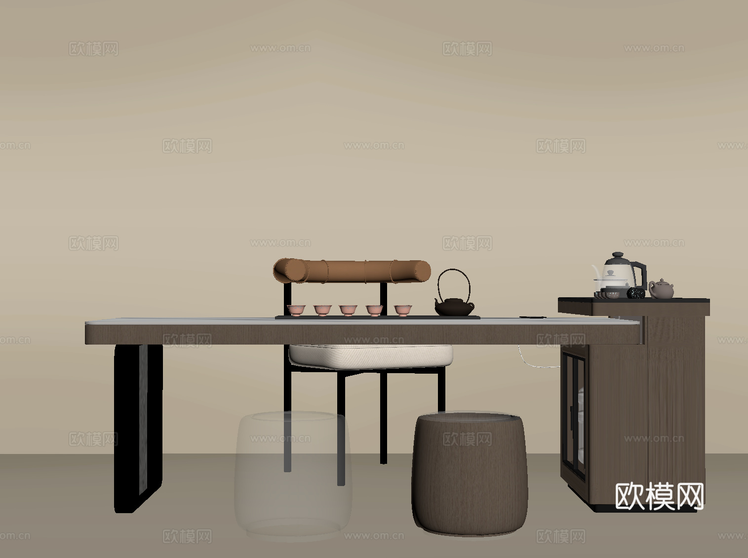 现代茶台 茶桌椅su模型