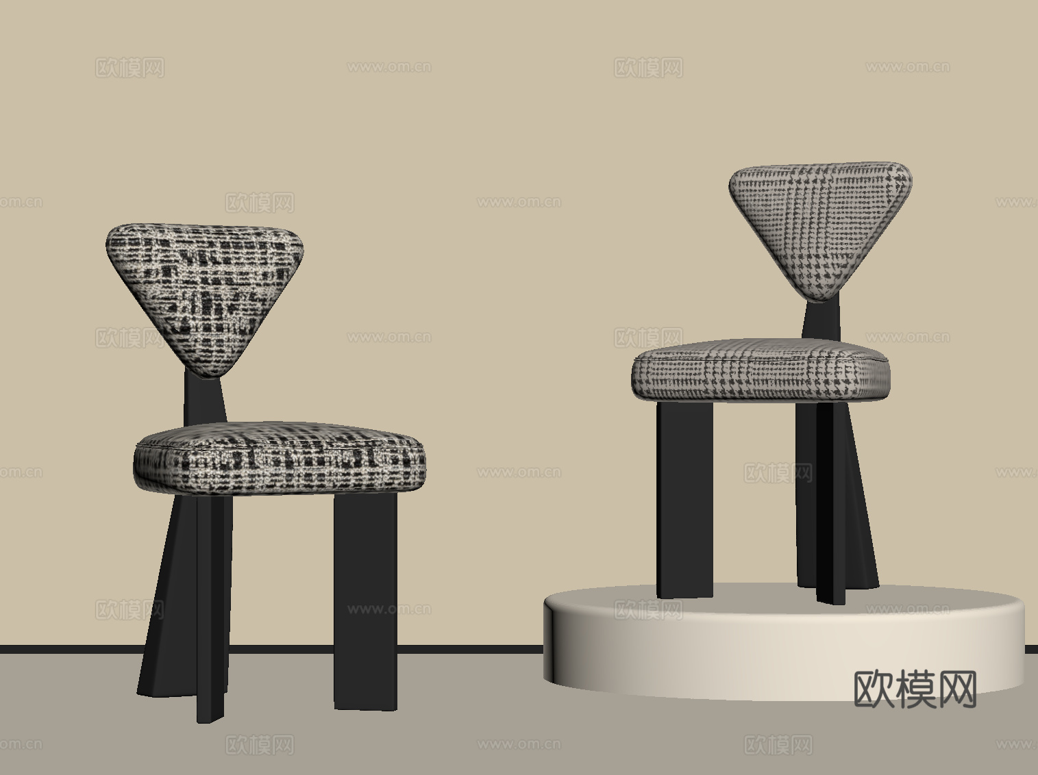 现代中古风餐椅 休闲椅su模型