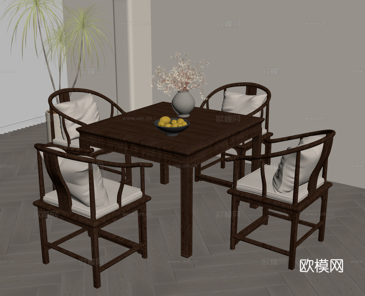 新中式餐桌 四人餐桌 八仙桌su模型