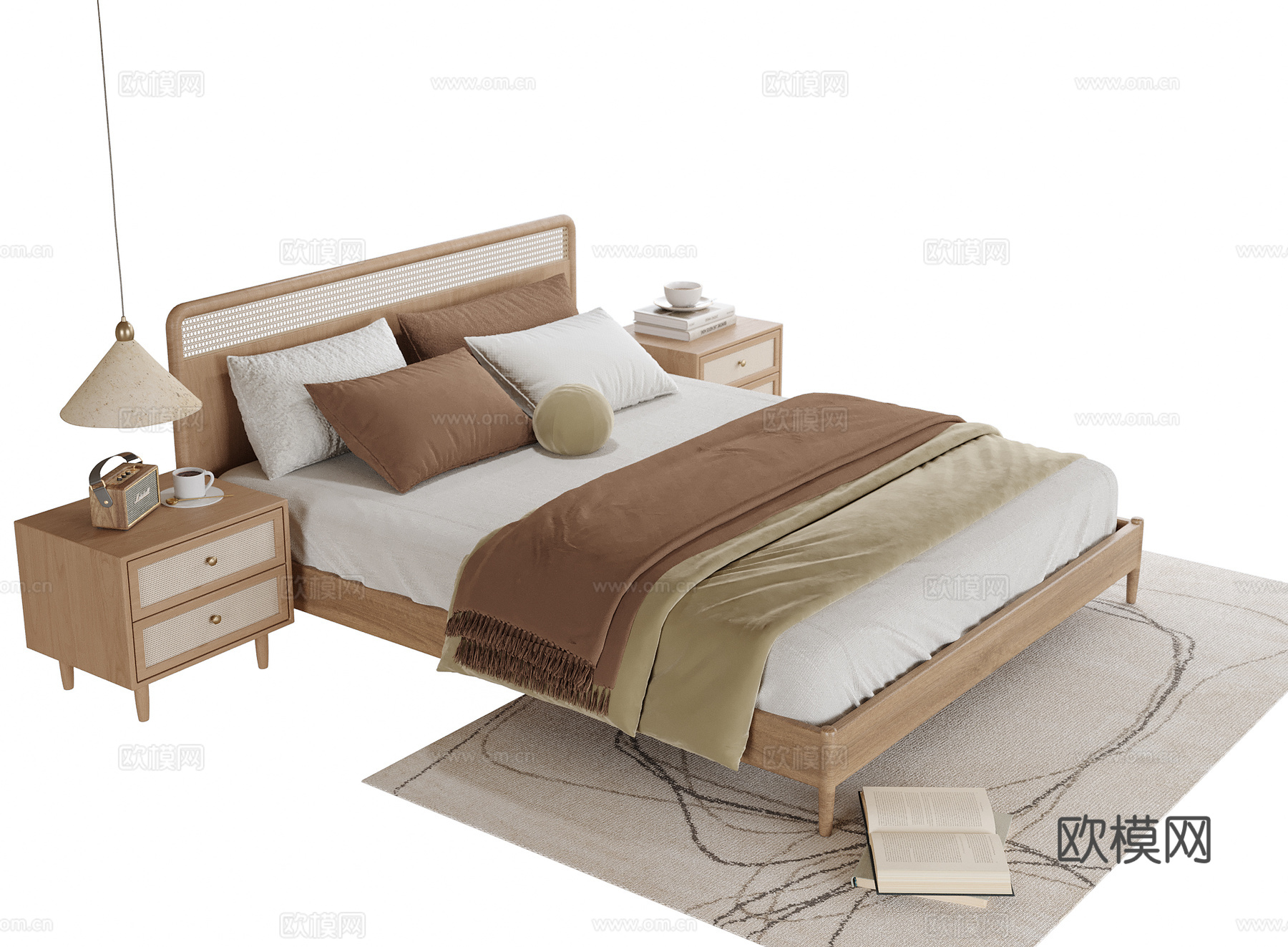 现代双人床 床头柜su模型