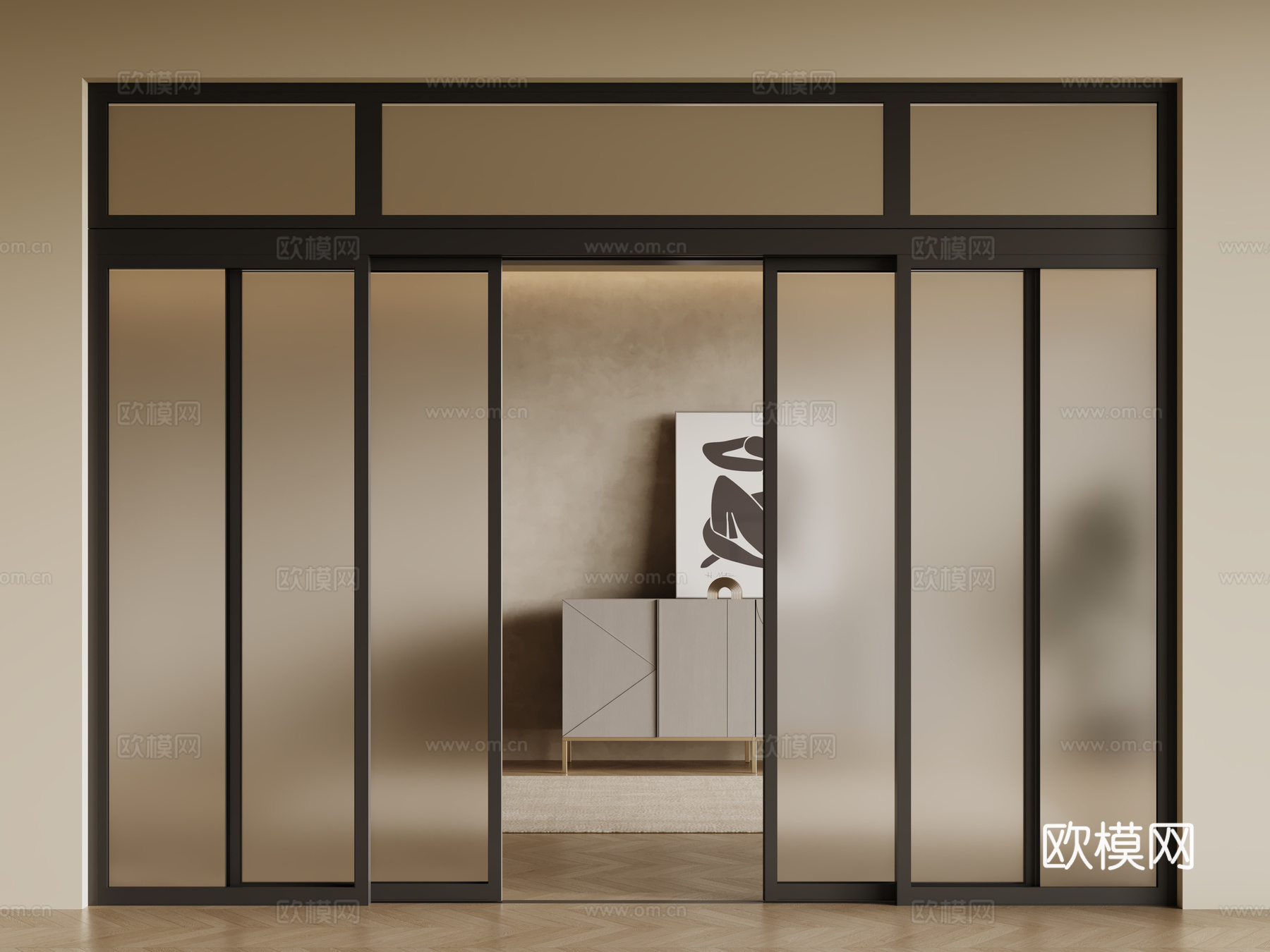 现代玻璃推拉门 长虹玻璃门 玻璃移门 折叠门su模型