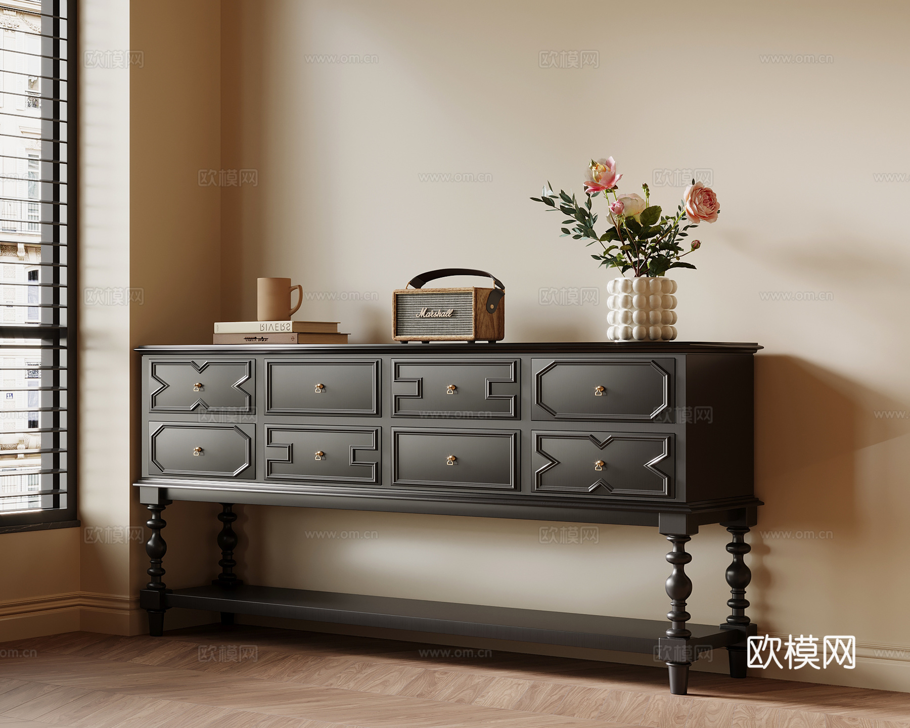 法式复古玄关柜 边柜su模型