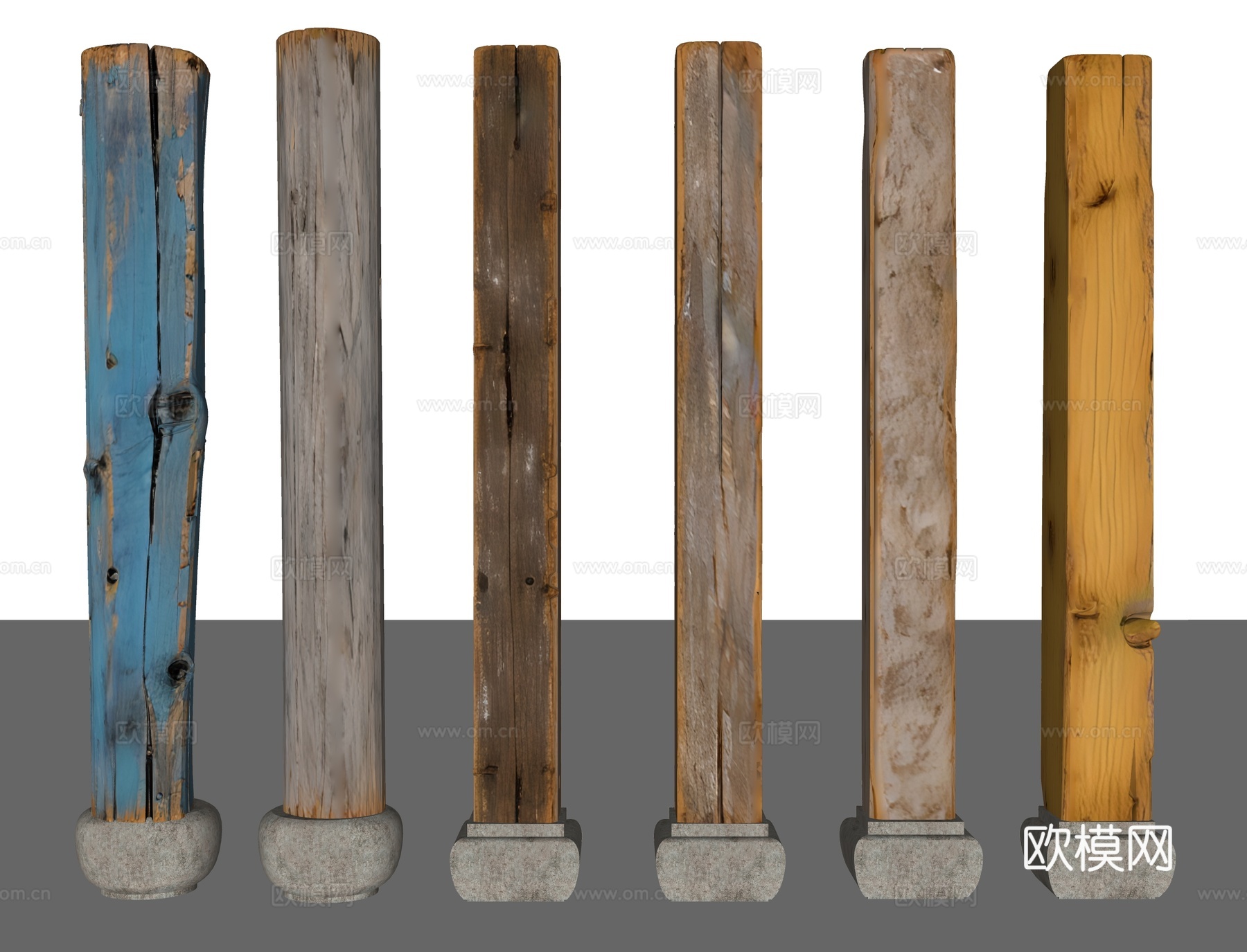 旧木柱子 老木头柱子 木柱 原木 木头木板 木头柱子 旧木头su模型