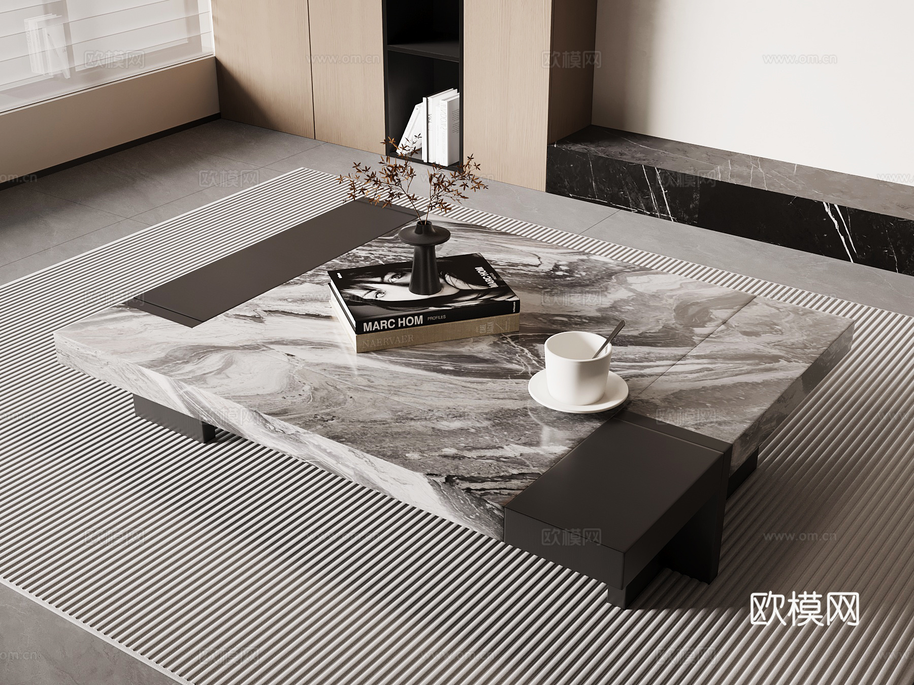现代意式茶几 大理石茶几su模型