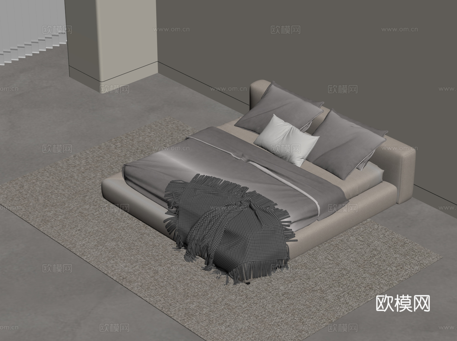 现代双人床su模型