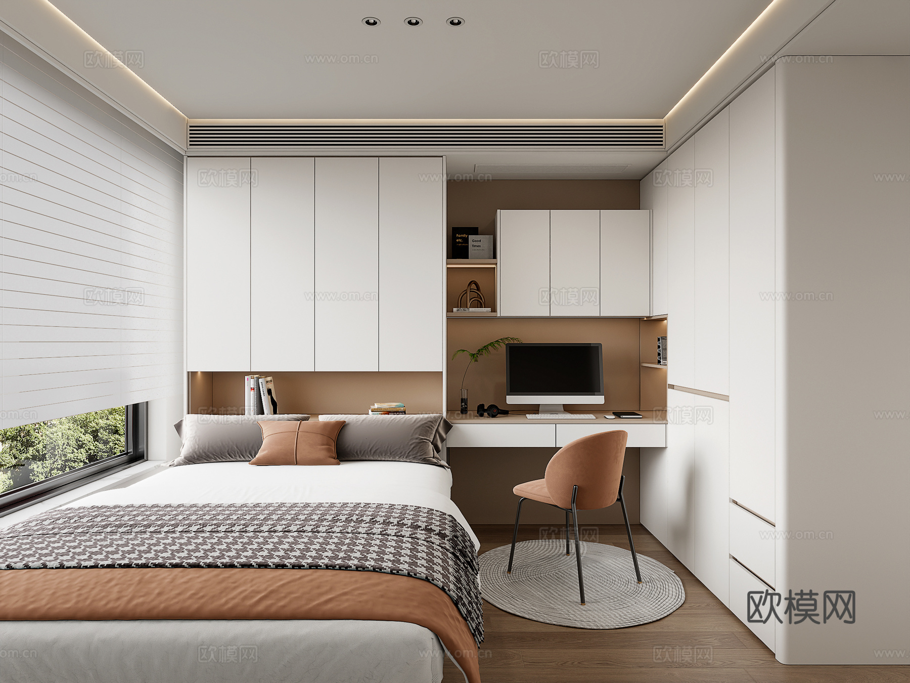 现代榻榻米卧室 儿童房榻榻米  书桌榻榻米衣柜一体su模型