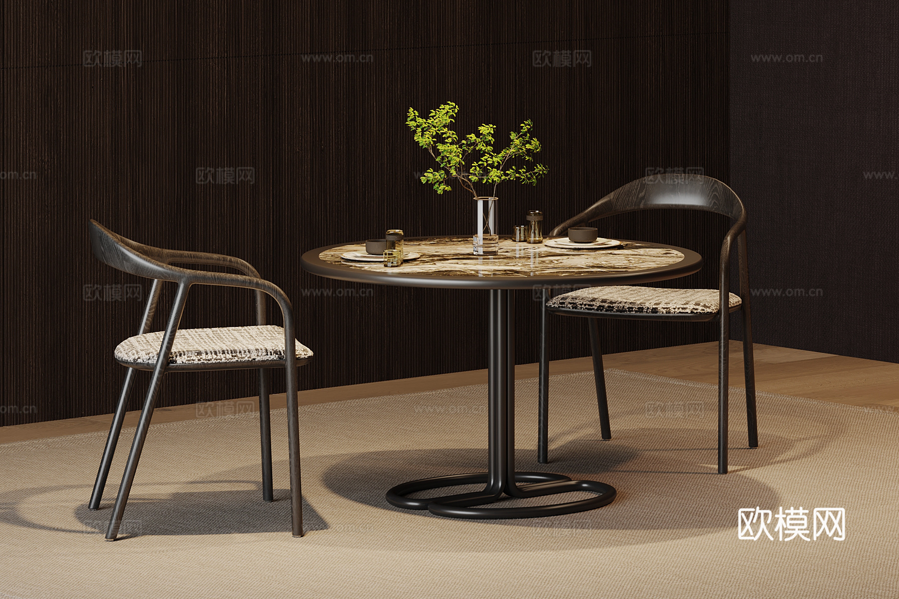 现代休闲桌椅 洽谈桌椅su模型