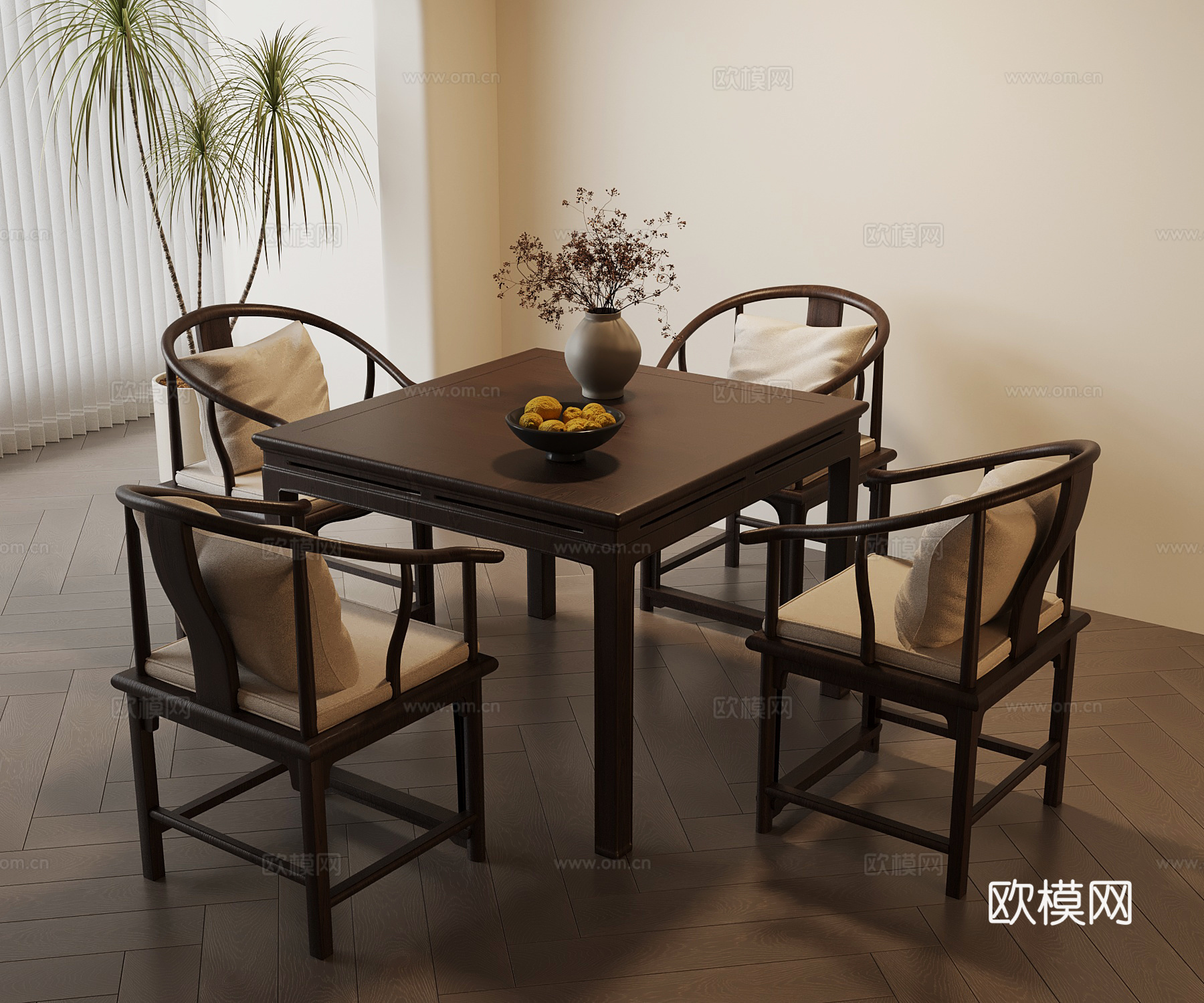 新中式餐桌 四人餐桌 八仙桌su模型