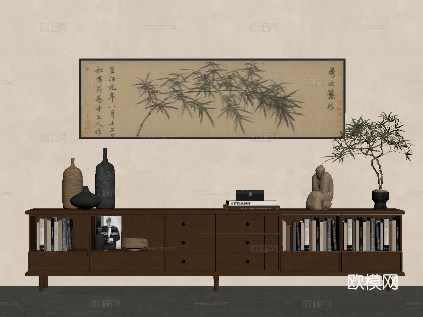 新中式电视柜 矮柜 边柜su模型