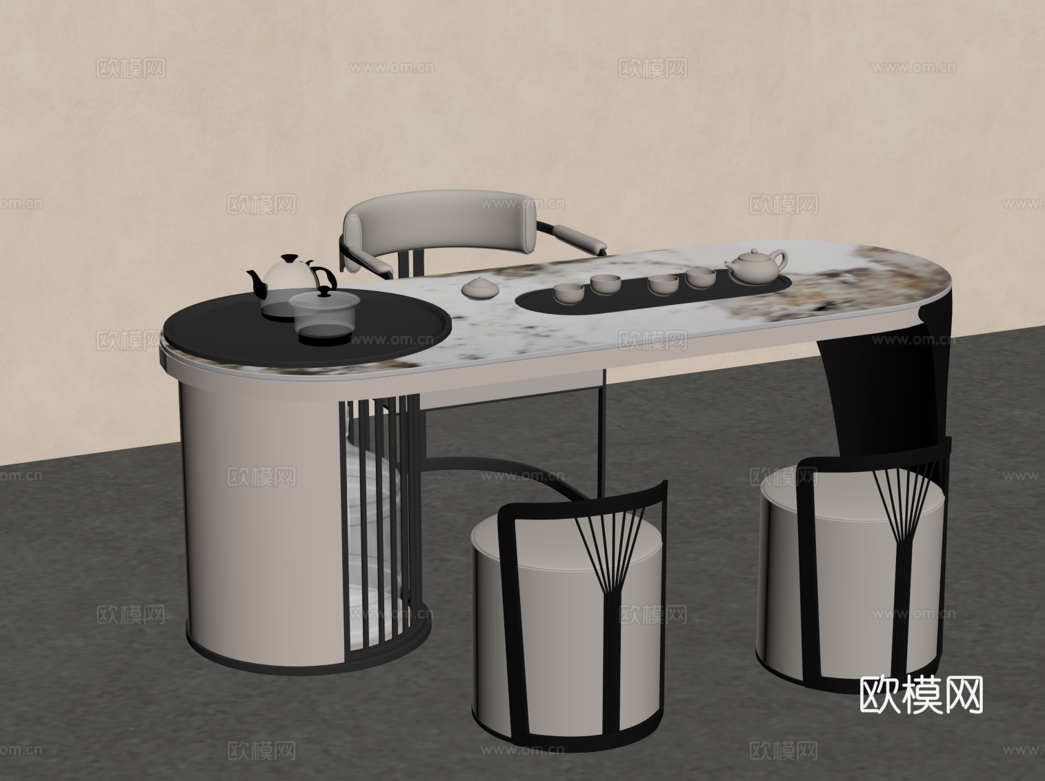 新中式茶台 茶叶柜su模型