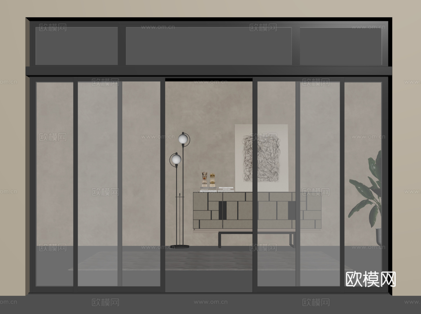 现代玻璃推拉门 长虹玻璃门 玻璃移门 折叠门su模型