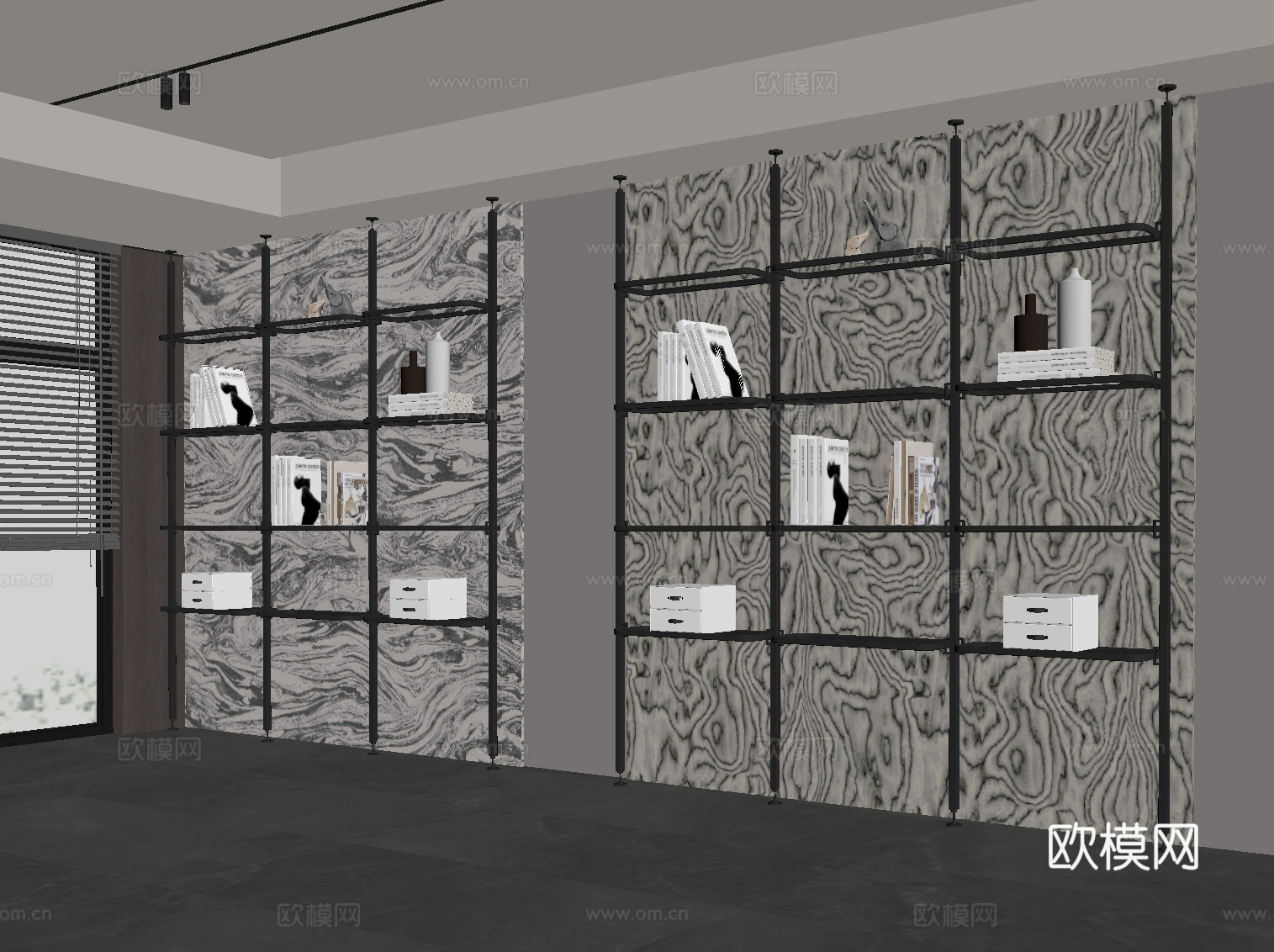 现代意式书架 置物架su模型