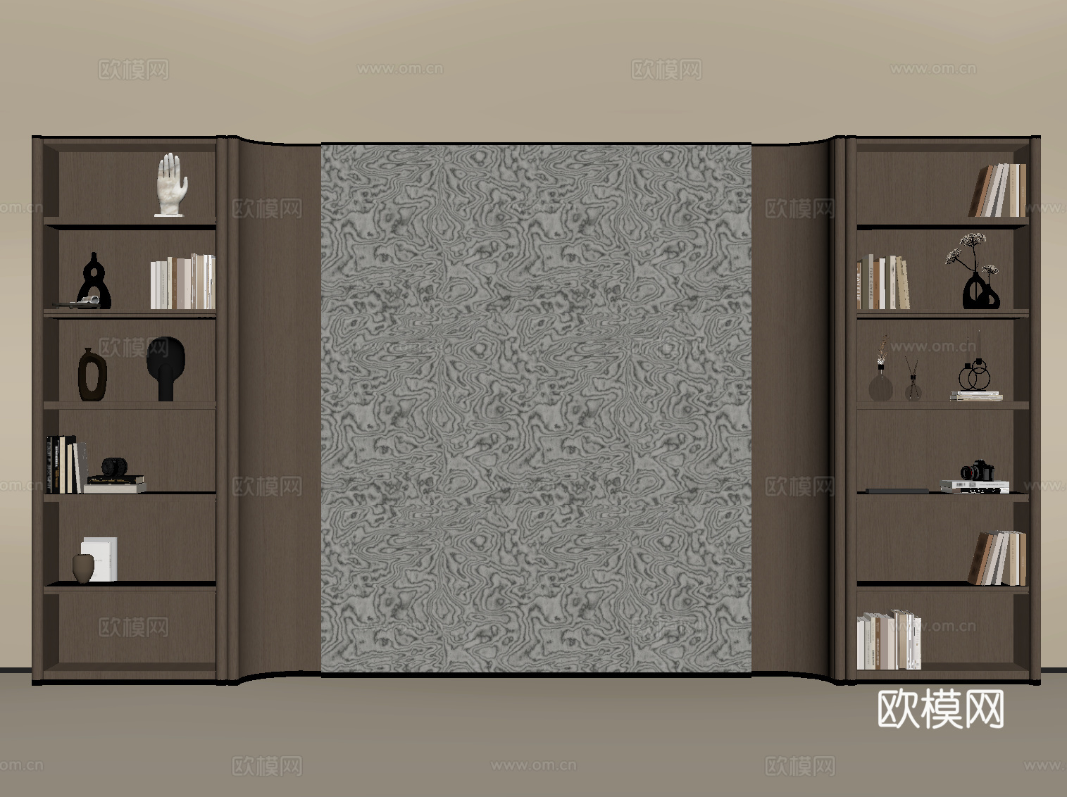 现代书柜 书房背景墙su模型