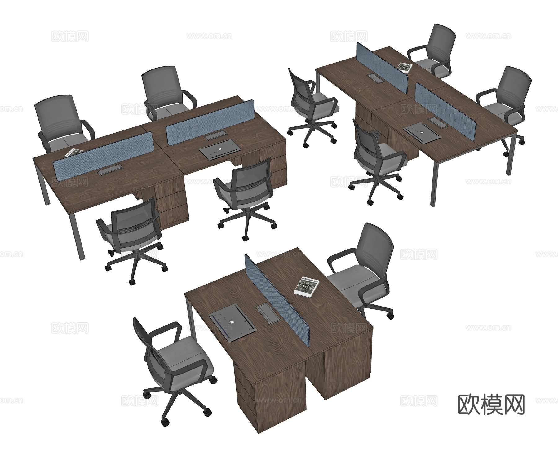 现代办公桌椅组合 办公桌 工位 员工位 桌屏 桌上屏 职员桌su模型