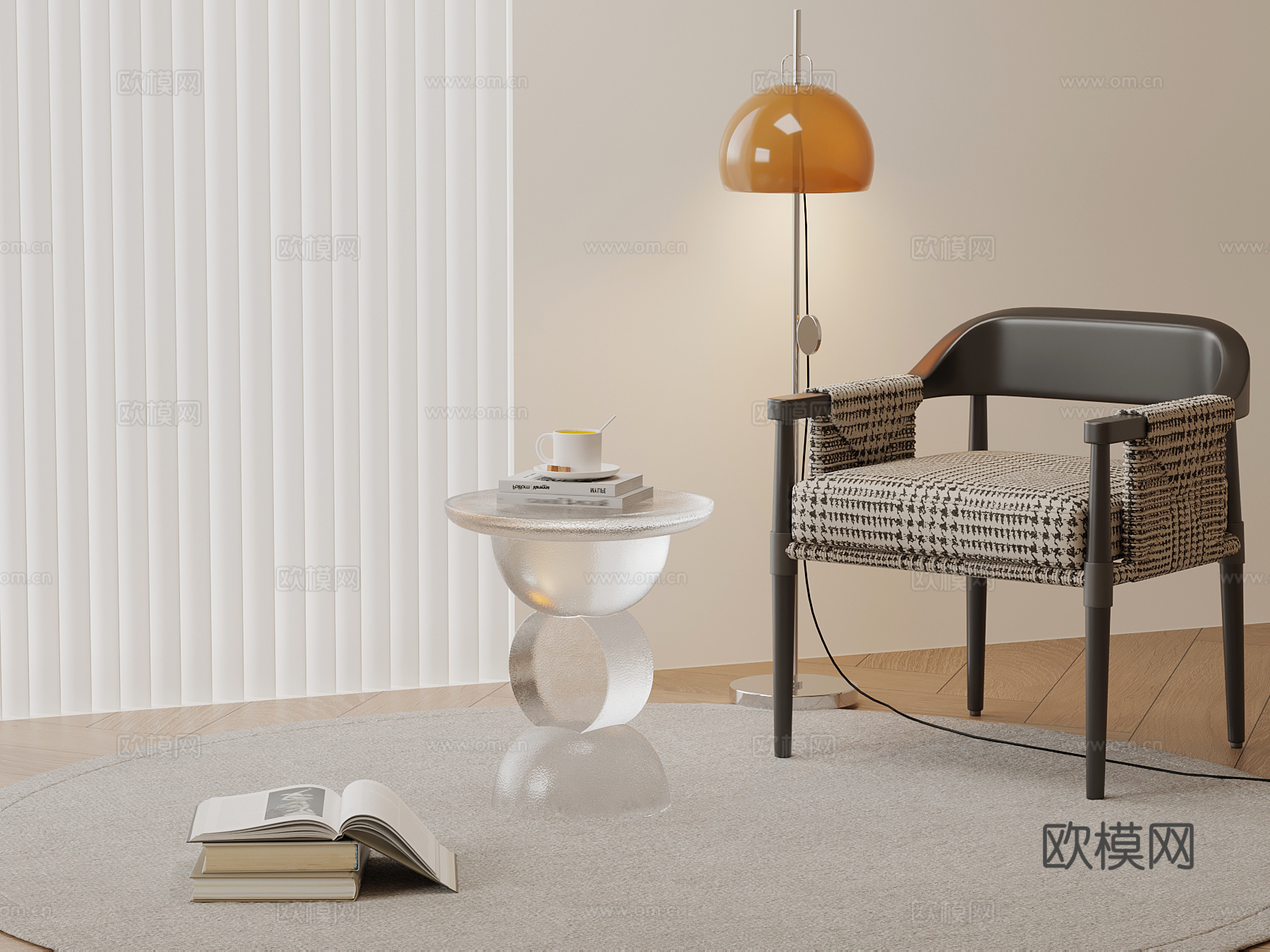 现代玻璃边几 圆几su模型