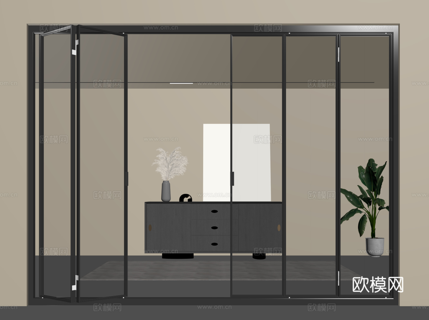 现代玻璃推拉门 长虹玻璃门 玻璃移门 折叠门su模型